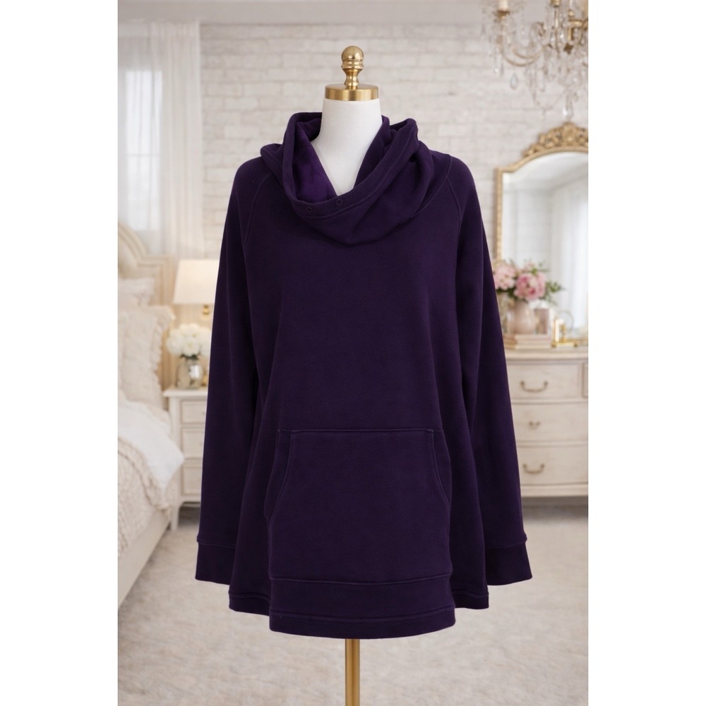 Athleta Hoodie Deep Purple Cozy Pullover Cowl Neck Pocket Heavyweight Size Small